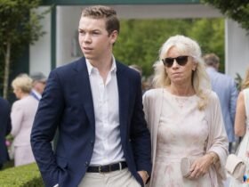 Caroline Poulter attending an outdoor event with her son Will Poulter