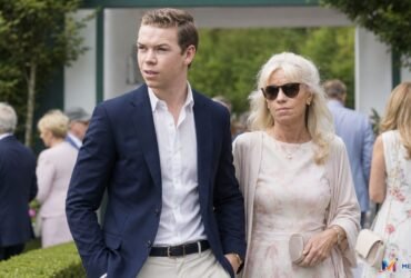 Caroline Poulter attending an outdoor event with her son Will Poulter
