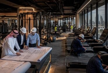 Delta Fitness Authority commercial gym facility under construction in Saudi Arabia with consultants and maintenance engineers